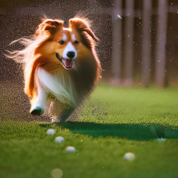 stable diffusion v2.1 version A sheltie is running around the field