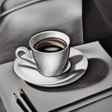 A cup of coffee by pencil drawing